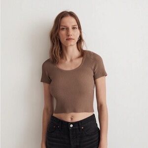 Madewell Ribbed Scoop-Neck Crop Top in Taupe Brown